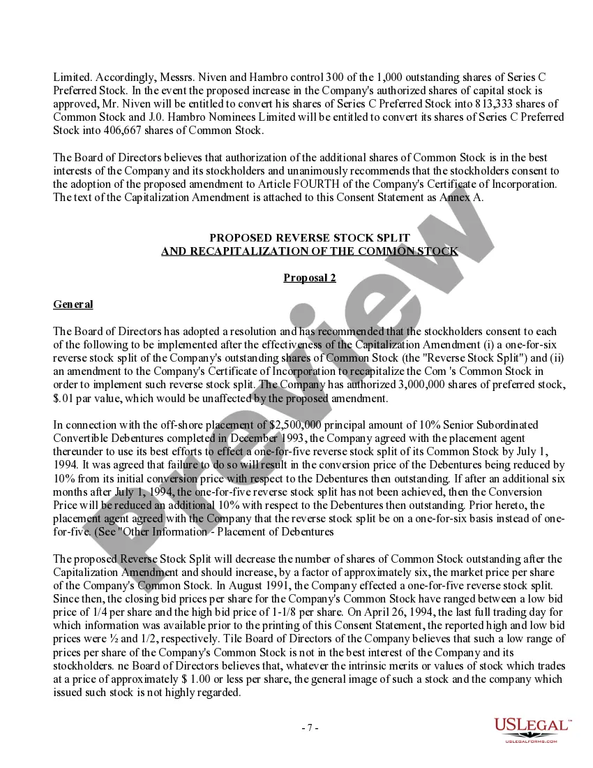 Get Consent Statement for Consent of Stockholders in Lieu of Special Meetings Preview Consent Statement for Consent of Stockholders in Lieu of Special Meetings