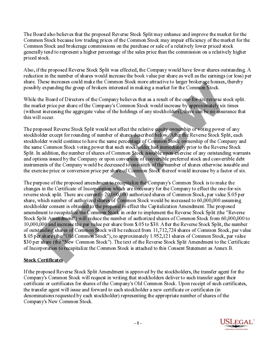 Get Consent Statement for Consent of Stockholders in Lieu of Special Meetings Preview Consent Statement for Consent of Stockholders in Lieu of Special Meetings