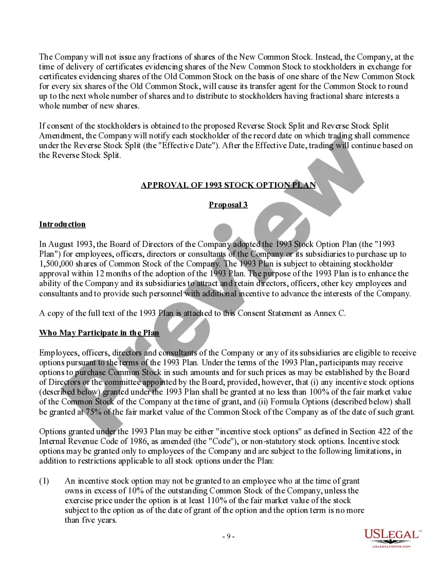Get Consent Statement for Consent of Stockholders in Lieu of Special Meetings Preview Consent Statement for Consent of Stockholders in Lieu of Special Meetings