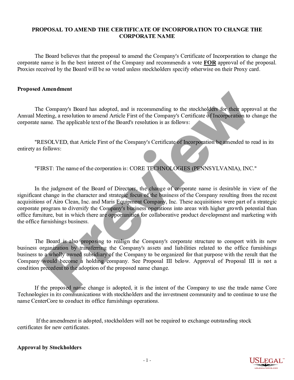 page 0 Proposal to amend certificate of incorporation to change corporate name preview