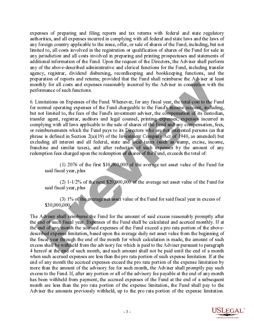 Preview Investment Advisory Agreement of Equity Strategies Fund, Inc. and EQSF Advisors, Inc.