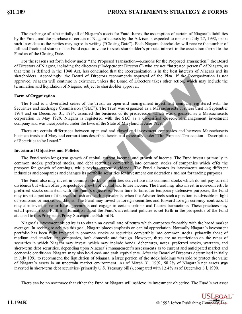 Prospectus Proxy Statement Proxy Statement US Legal Forms