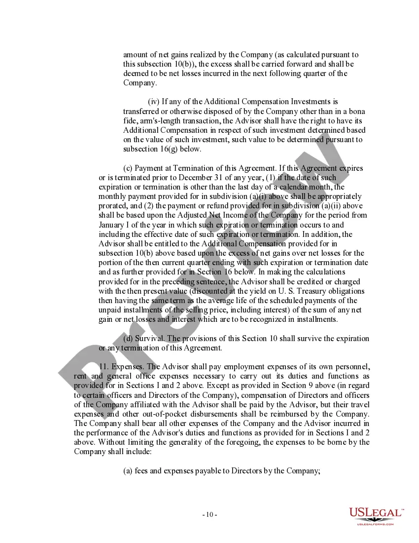 Preview Advisory Agreement between Real Estate Investment Trust and corporation