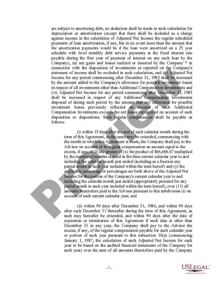 Preview Advisory Agreement between Real Estate Investment Trust and corporation