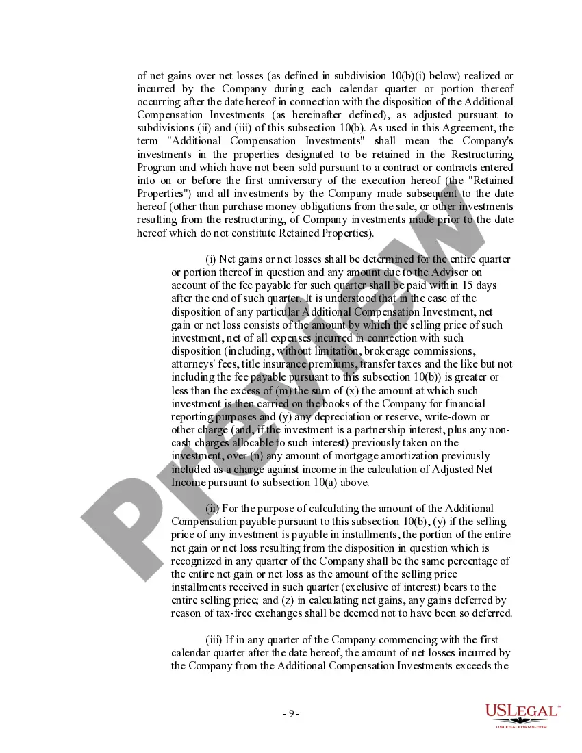 Preview Advisory Agreement between Real Estate Investment Trust and corporation