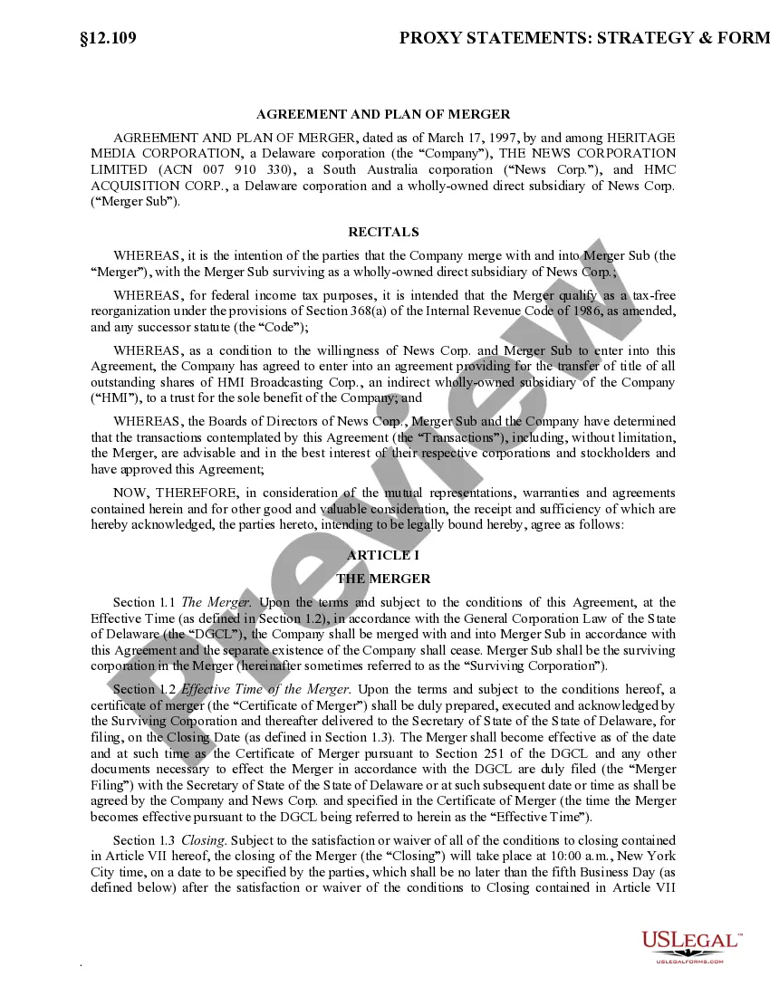 Get Agreement and Plan of Merger by The News Corporation Ltd, HMC Acquisition, and Heritage Media Preview Agreement and Plan of Merger by The News Corporation Ltd, HMC Acquisition, and Heritage Media
