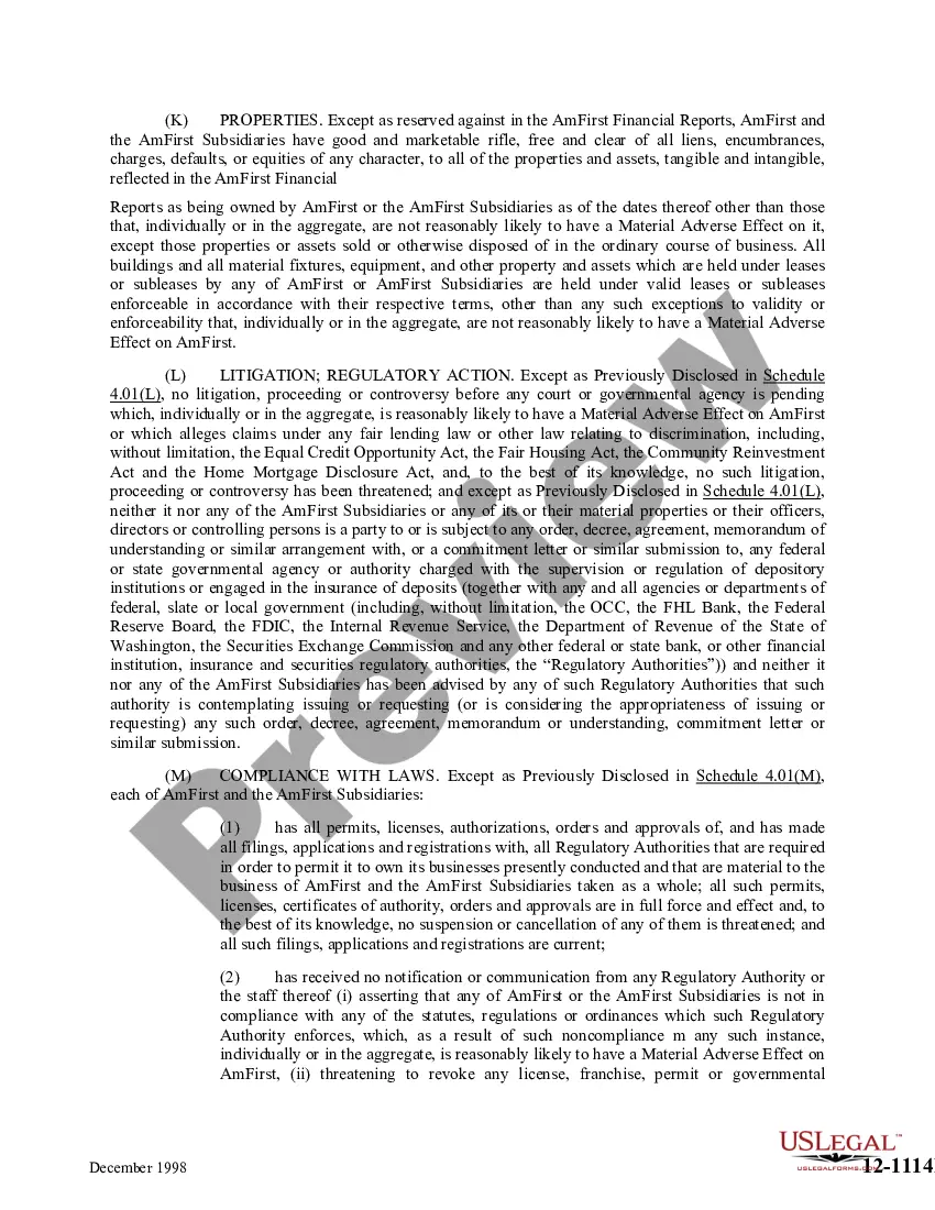 Get Agreement and Plan of Merger by Cascade Financial, Cascade Bank, Amfirst Bancorporation, and American First National Bank Preview Agreement and Plan of Merger by Cascade Financial, Cascade Bank, Amfirst Bancorporation, and American First National Bank