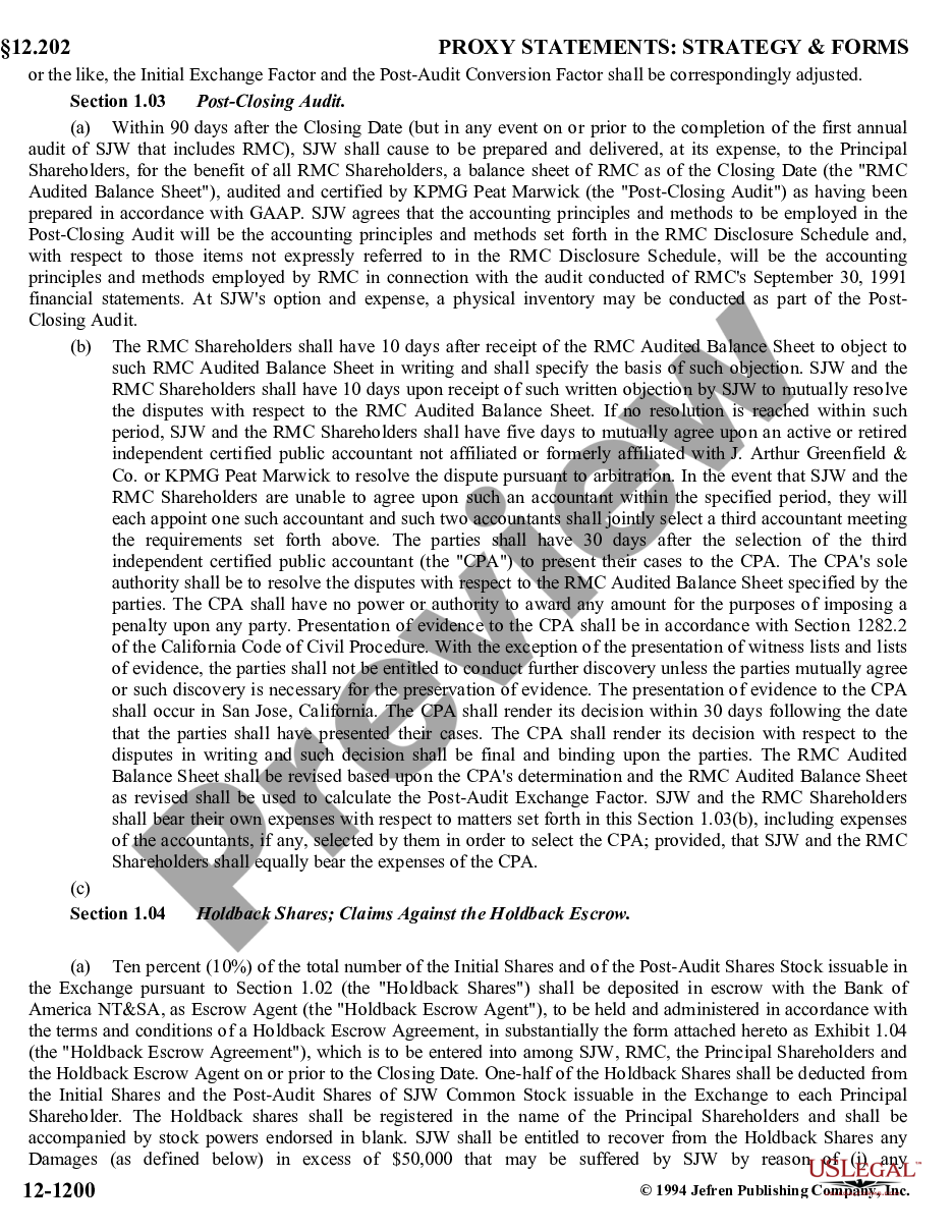 page 7 Amended Stock Exchange Agreement by SJW Corp, Roscoe Moss Co, and RMC Shareholders - Detailed preview
