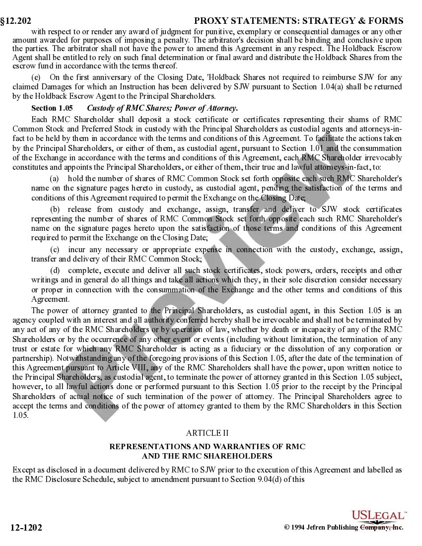 Get Amended Stock Exchange Agreement by SJW Corp, Roscoe Moss Co, and RMC Shareholders - Detailed Preview Amended Stock Exchange Agreement by SJW Corp, Roscoe Moss Co, and RMC Shareholders - Detailed