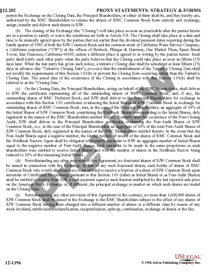Get Amended Stock Exchange Agreement by SJW Corp, Roscoe Moss Co, and RMC Shareholders - Detailed Preview Amended Stock Exchange Agreement by SJW Corp, Roscoe Moss Co, and RMC Shareholders - Detailed