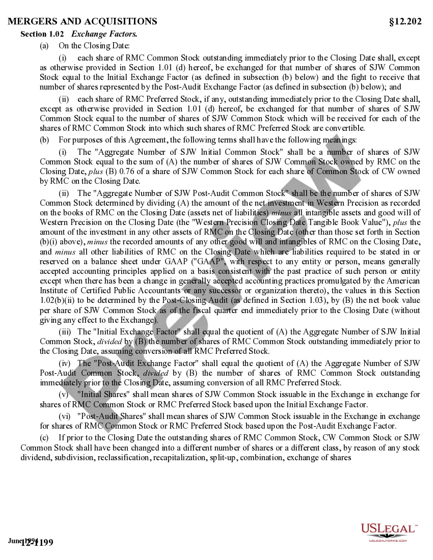 Get Amended Stock Exchange Agreement by SJW Corp, Roscoe Moss Co, and RMC Shareholders - Detailed Preview Amended Stock Exchange Agreement by SJW Corp, Roscoe Moss Co, and RMC Shareholders - Detailed