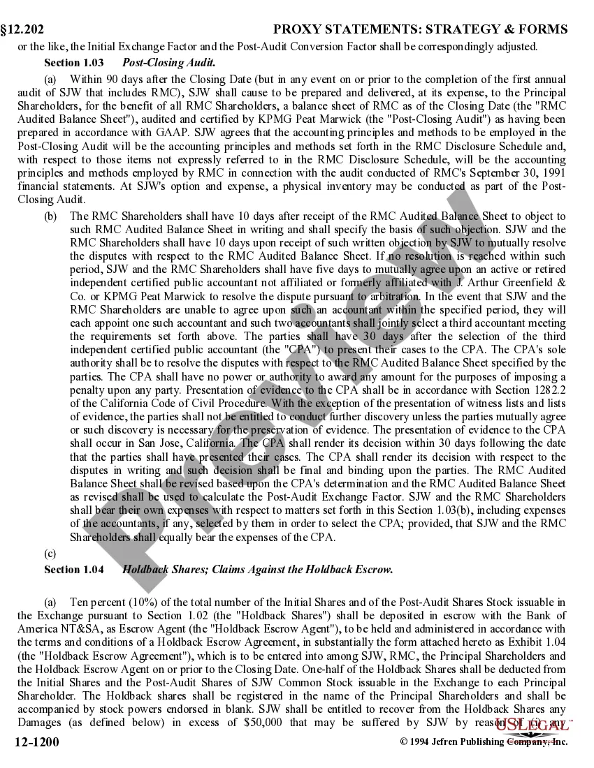 Get Amended Stock Exchange Agreement by SJW Corp, Roscoe Moss Co, and RMC Shareholders - Detailed Preview Amended Stock Exchange Agreement by SJW Corp, Roscoe Moss Co, and RMC Shareholders - Detailed