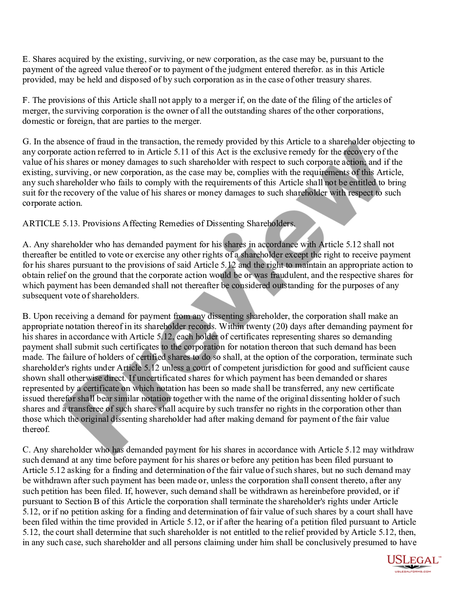 page 2 Articles 5.11, 5.12 and 5.13 of Texas Business Corporation Act preview