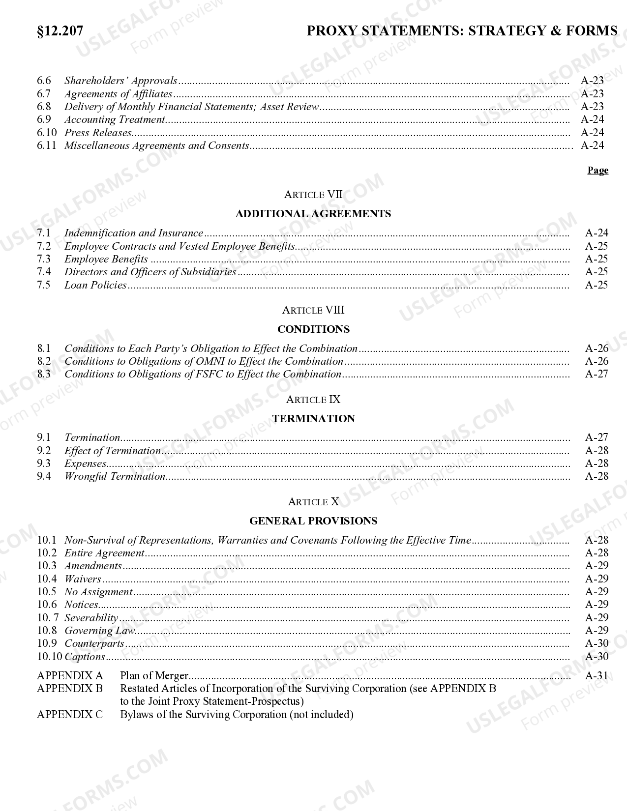 Agreement of Combination US Legal Forms