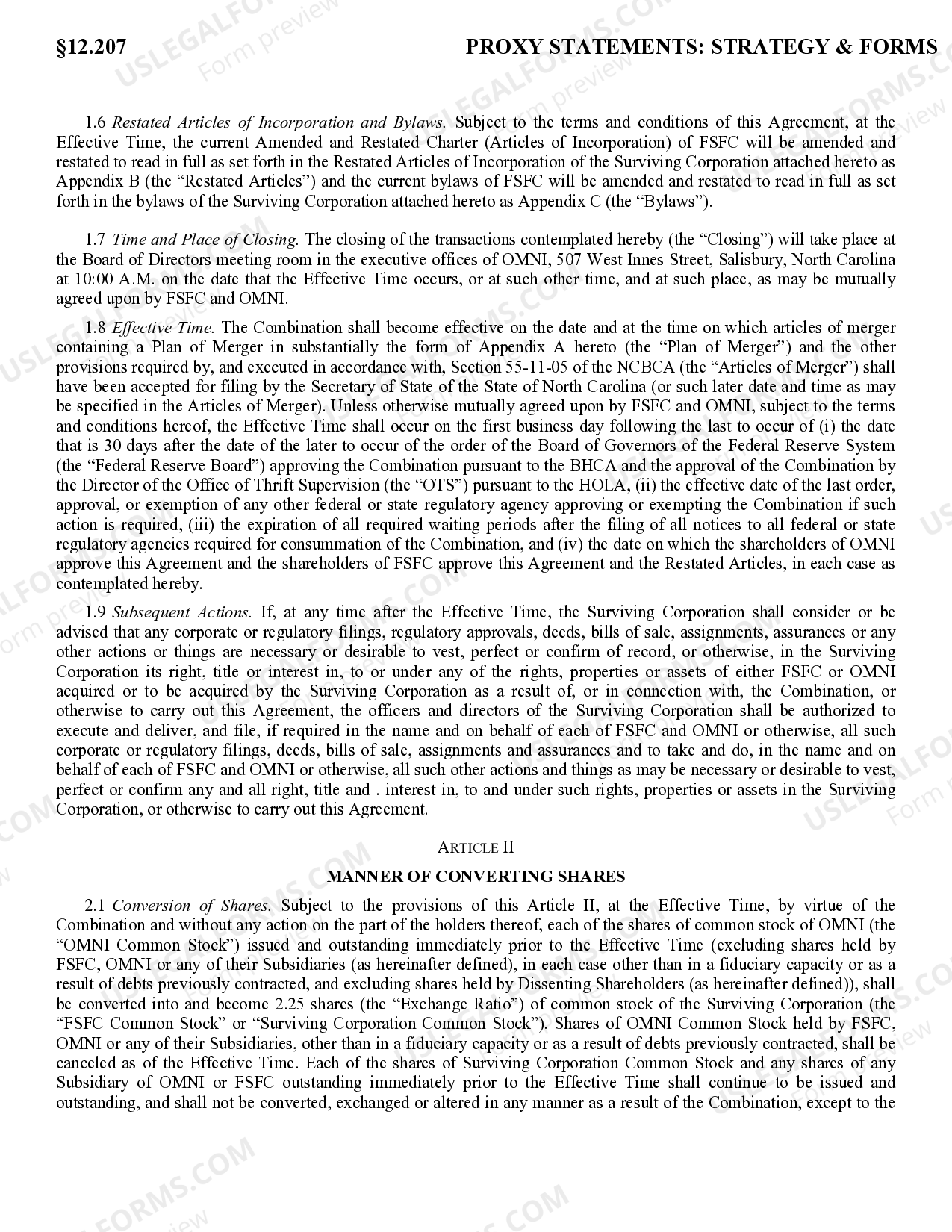 Agreement of Combination US Legal Forms