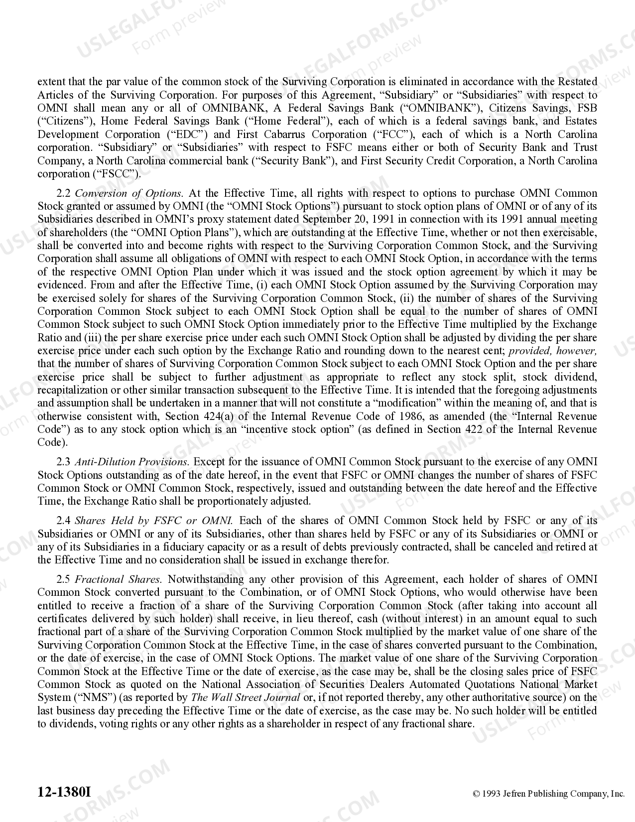 Agreement of Combination US Legal Forms