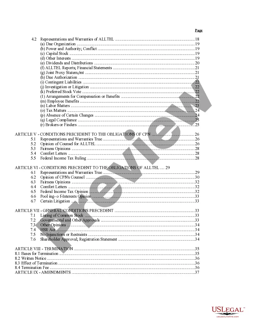 Get Plan of Reorganization and Merger between CP National Corp. and Alltel Corp. Preview Plan of Reorganization and Merger between CP National Corp. and Alltel Corp.