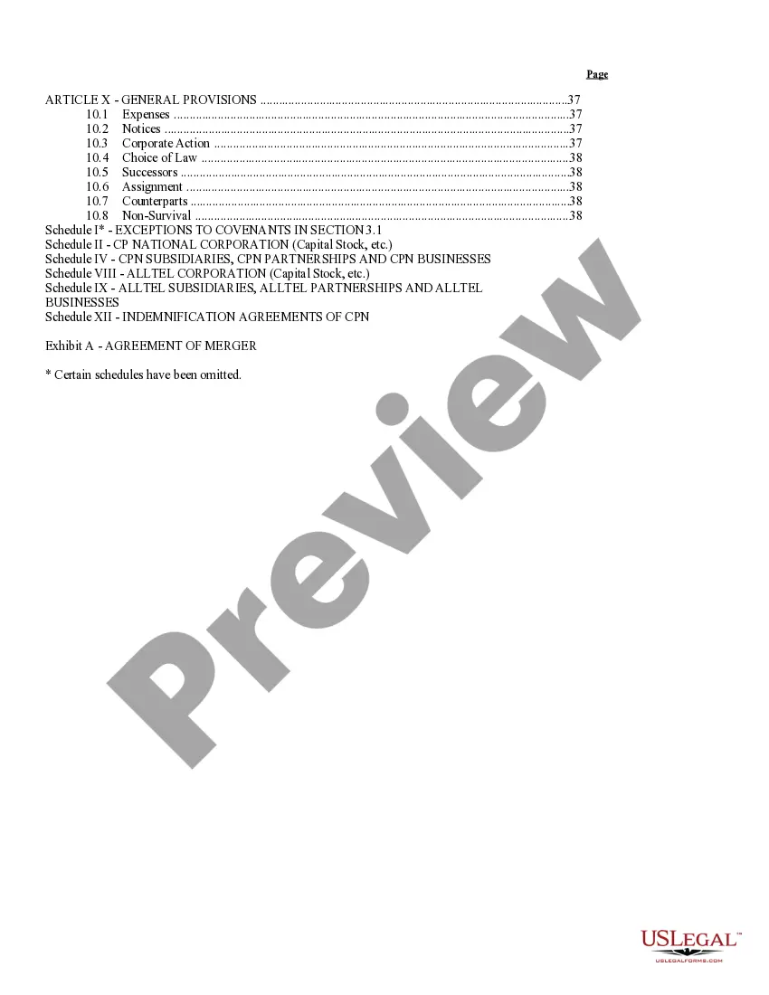 Get Plan of Reorganization and Merger between CP National Corp. and Alltel Corp. Preview Plan of Reorganization and Merger between CP National Corp. and Alltel Corp.