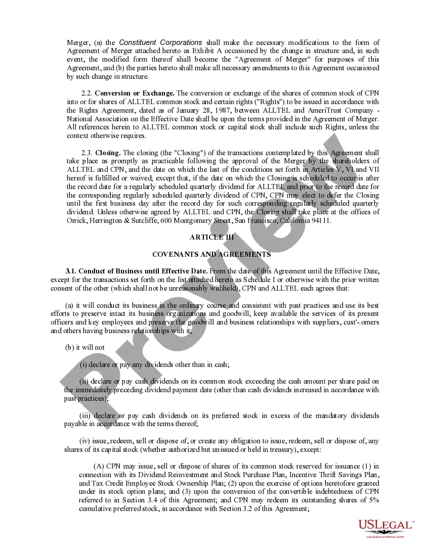 Get Plan of Reorganization and Merger between CP National Corp. and Alltel Corp. Preview Plan of Reorganization and Merger between CP National Corp. and Alltel Corp.