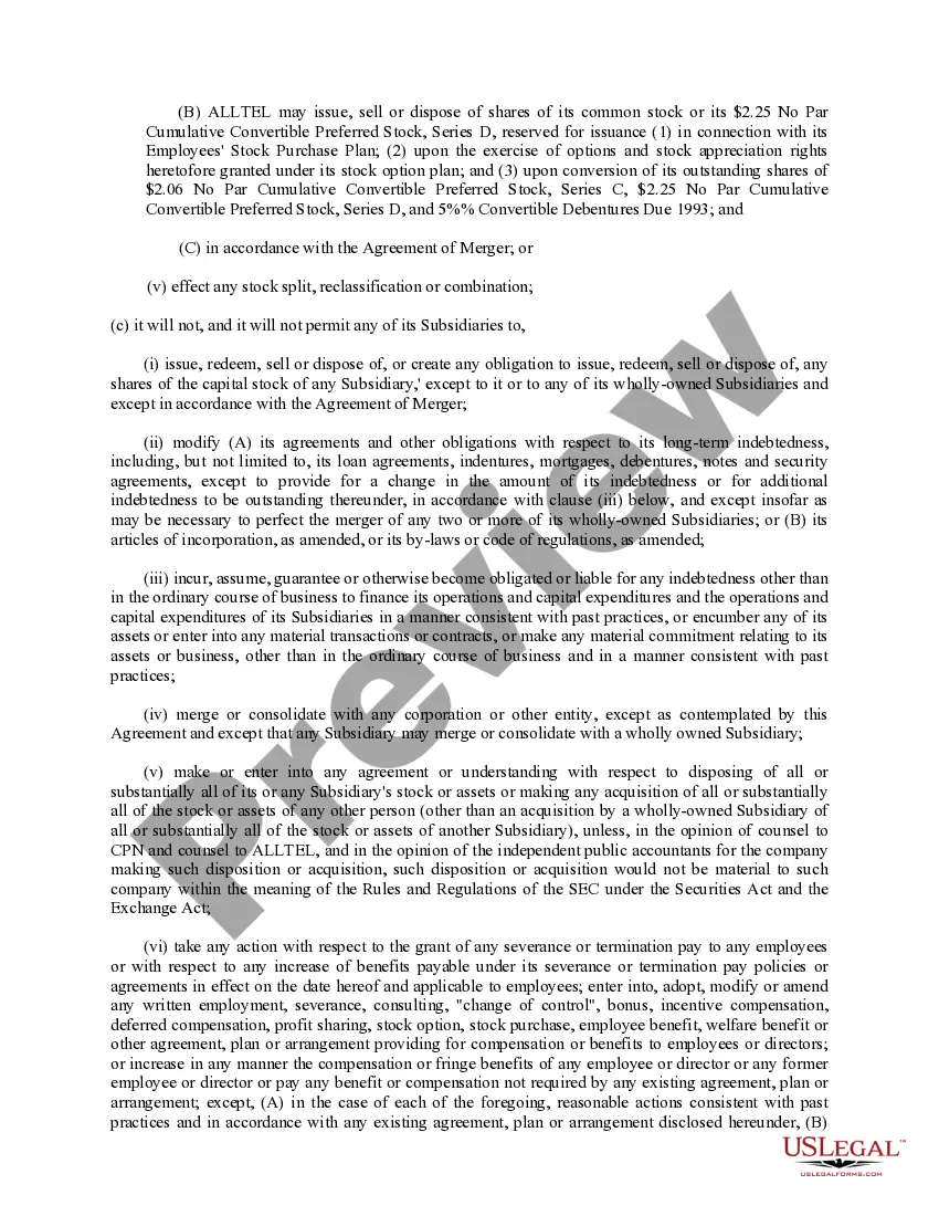 Get Plan of Reorganization and Merger between CP National Corp. and Alltel Corp. Preview Plan of Reorganization and Merger between CP National Corp. and Alltel Corp.