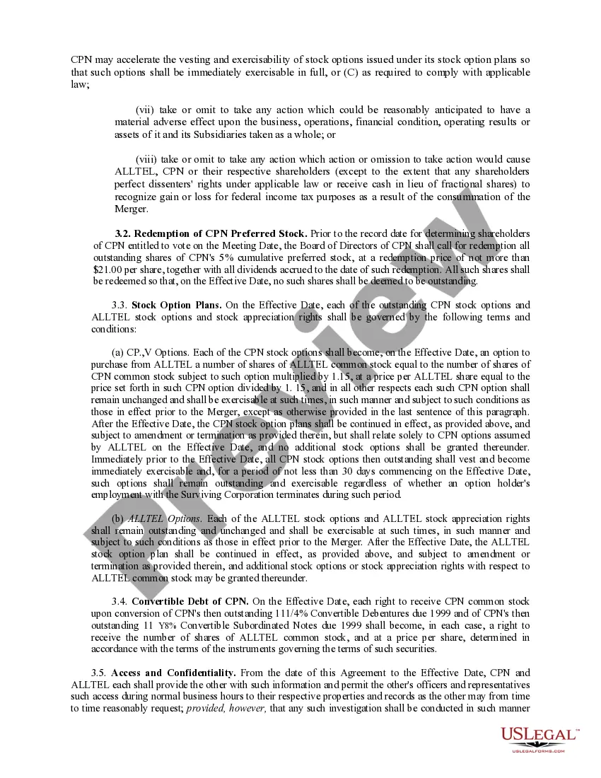 Get Plan of Reorganization and Merger between CP National Corp. and Alltel Corp. Preview Plan of Reorganization and Merger between CP National Corp. and Alltel Corp.
