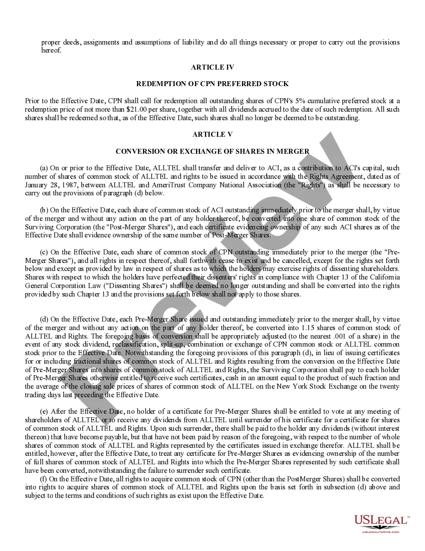 Get Agreement of Merger by CP National Corp., Alltel Corp., and Alltel California, Inc. Preview Agreement of Merger by CP National Corp., Alltel Corp., and Alltel California, Inc.