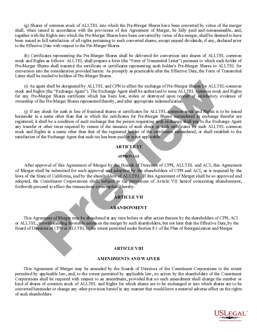Get Agreement of Merger by CP National Corp., Alltel Corp., and Alltel California, Inc. Preview Agreement of Merger by CP National Corp., Alltel Corp., and Alltel California, Inc.