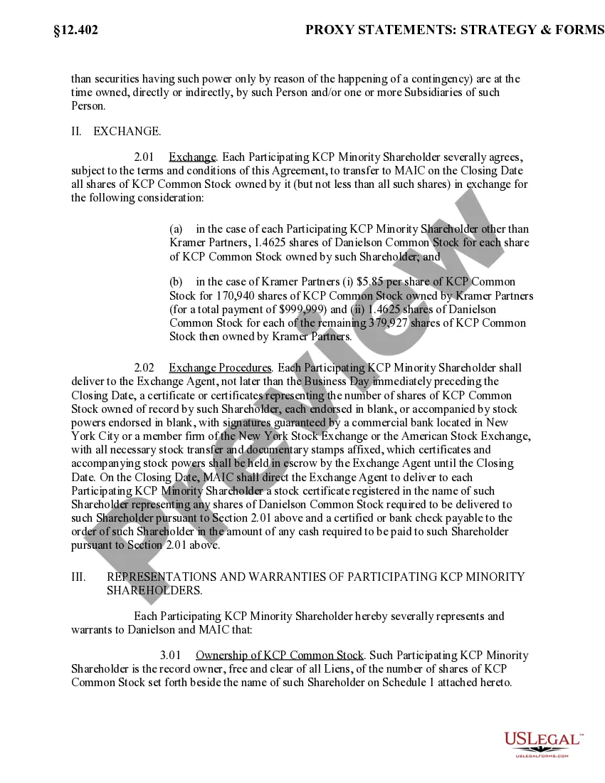 Get Exchange Agreement by Danielson Holding Corp., Mission American Insurance Co., and KCP Shareholders Preview Exchange Agreement by Danielson Holding Corp., Mission American Insurance Co., and KCP Shareholders