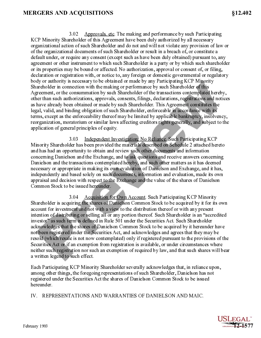 Get Exchange Agreement by Danielson Holding Corp., Mission American Insurance Co., and KCP Shareholders Preview Exchange Agreement by Danielson Holding Corp., Mission American Insurance Co., and KCP Shareholders