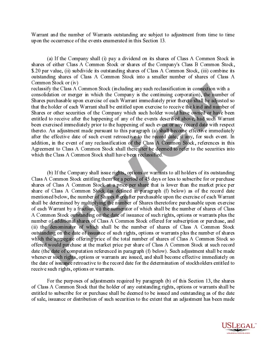 Preview Warrant Agreement between A.L. Pharma, Inc., and The First National Bank of Boston