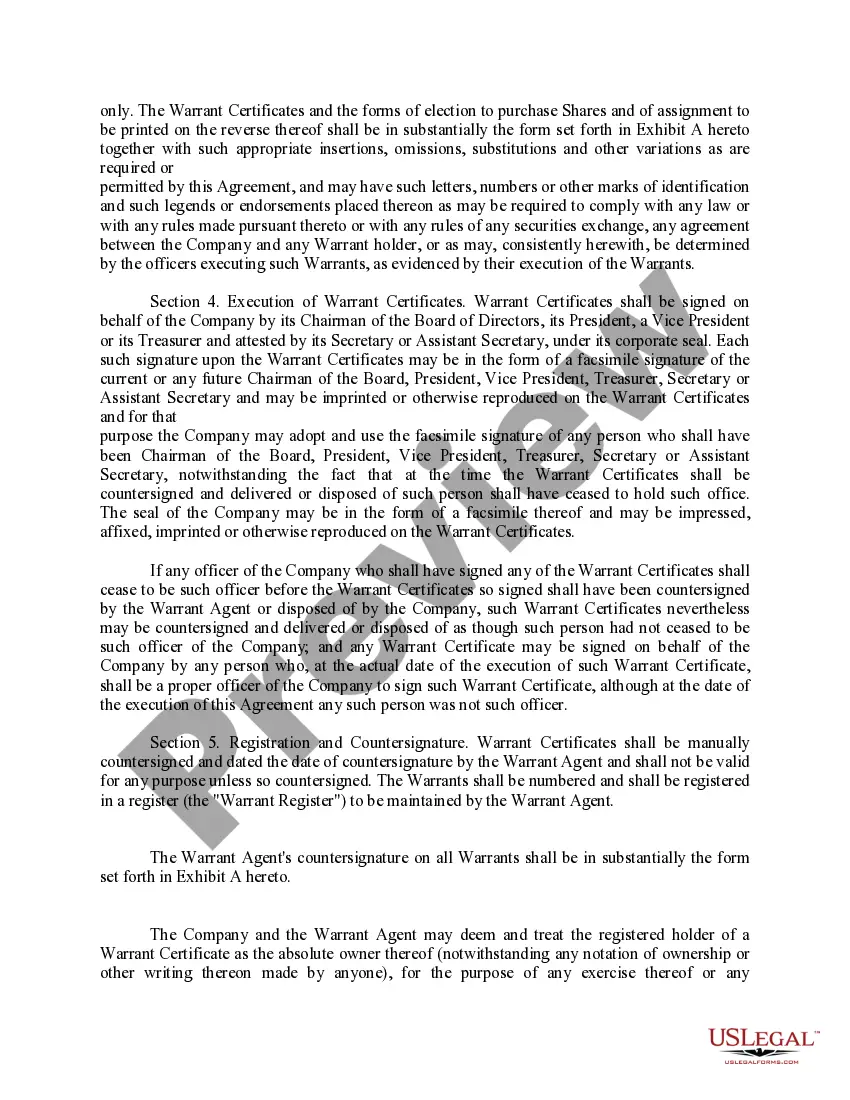 Preview Warrant Agreement between A.L. Pharma, Inc., and The First National Bank of Boston