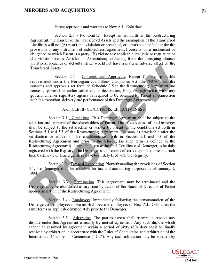 Get Form of Demerger Agreement by Apothekernes Laboratorium A.S and Apothekernes Laboratorium A.S Inc. Preview Form of Demerger Agreement by Apothekernes Laboratorium A.S and Apothekernes Laboratorium A.S Inc.