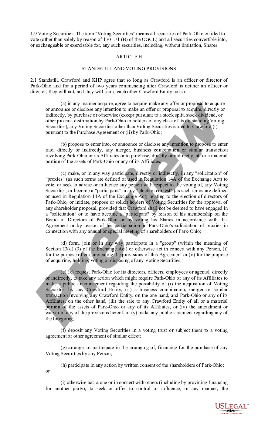 Preview Standstill Agreement between Park - Ohio Industries, Inc., Edward F. Crawford, and Kay Home Products, Inc.