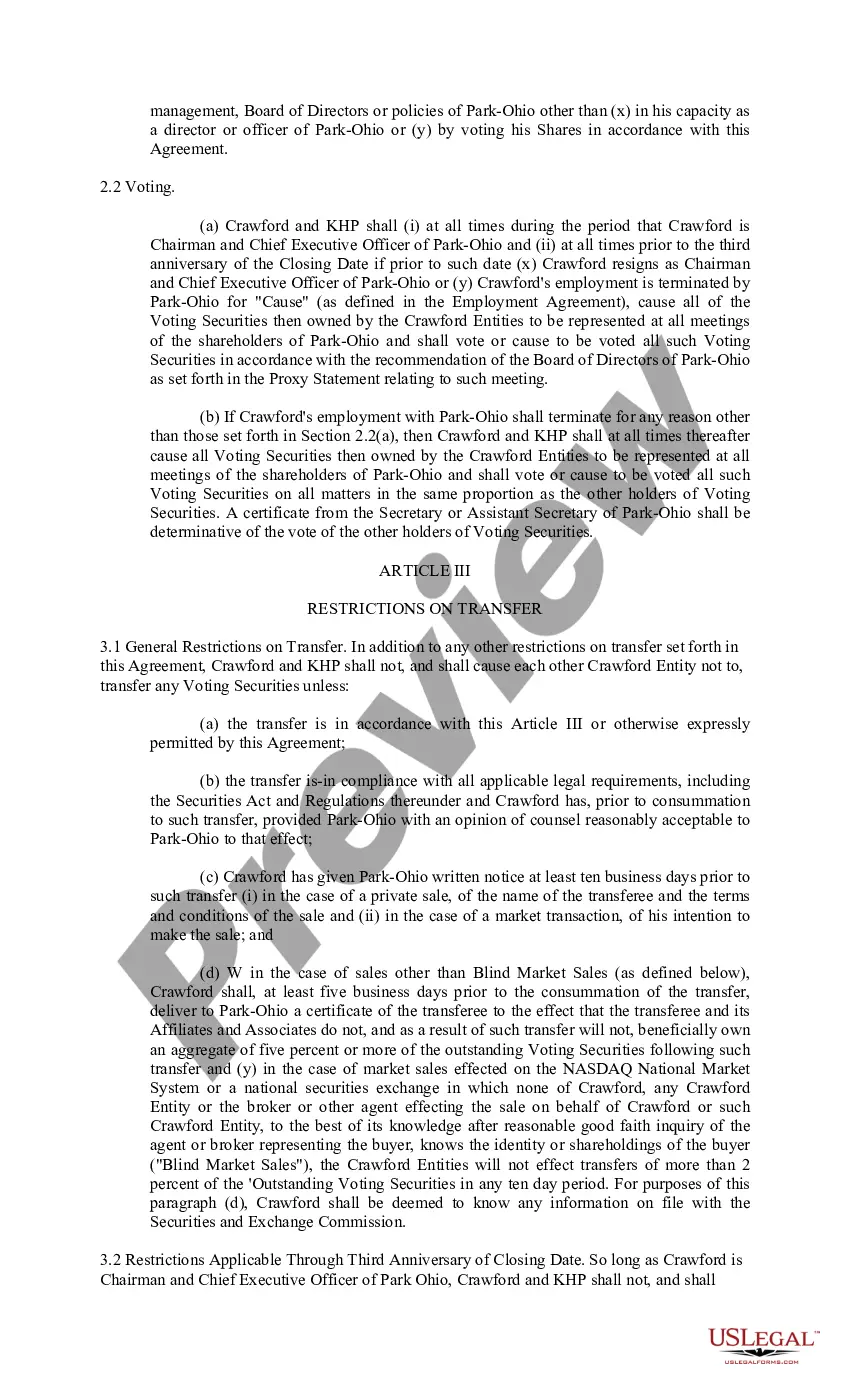 Preview Standstill Agreement between Park - Ohio Industries, Inc., Edward F. Crawford, and Kay Home Products, Inc.