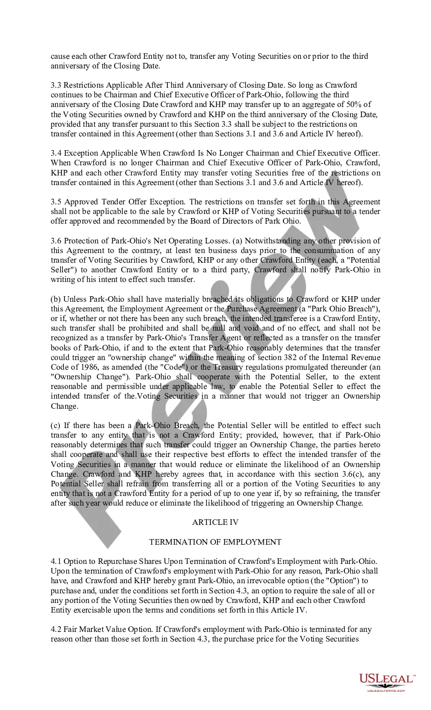 Preview Standstill Agreement between Park - Ohio Industries, Inc., Edward F. Crawford, and Kay Home Products, Inc.