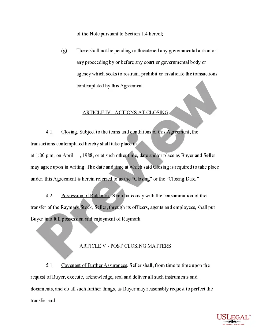 Get Sample Stock Purchase Agreement for Purchase of Common Stock of Wholly-Owned Subsidiary by Separate Corporation Preview Sample Stock Purchase Agreement for Purchase of Common Stock of Wholly-Owned Subsidiary by Separate Corporation