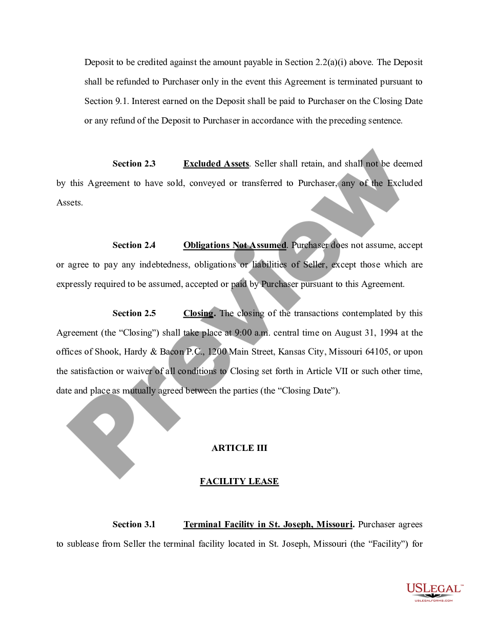 page 5 Sample Asset Purchase Agreement between third tier subsidiary of corporation (Seller) and second tier subsidiary of unrelated corporation (Buyer) preview