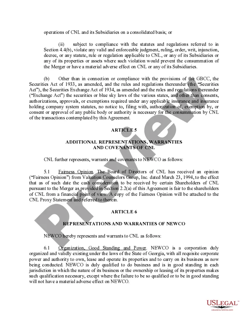 Get Amended and Restated Agreement and Plan of Merger between CNL Financial Corp and Newco Merger Co Preview Amended and Restated Agreement and Plan of Merger between CNL Financial Corp and Newco Merger Co