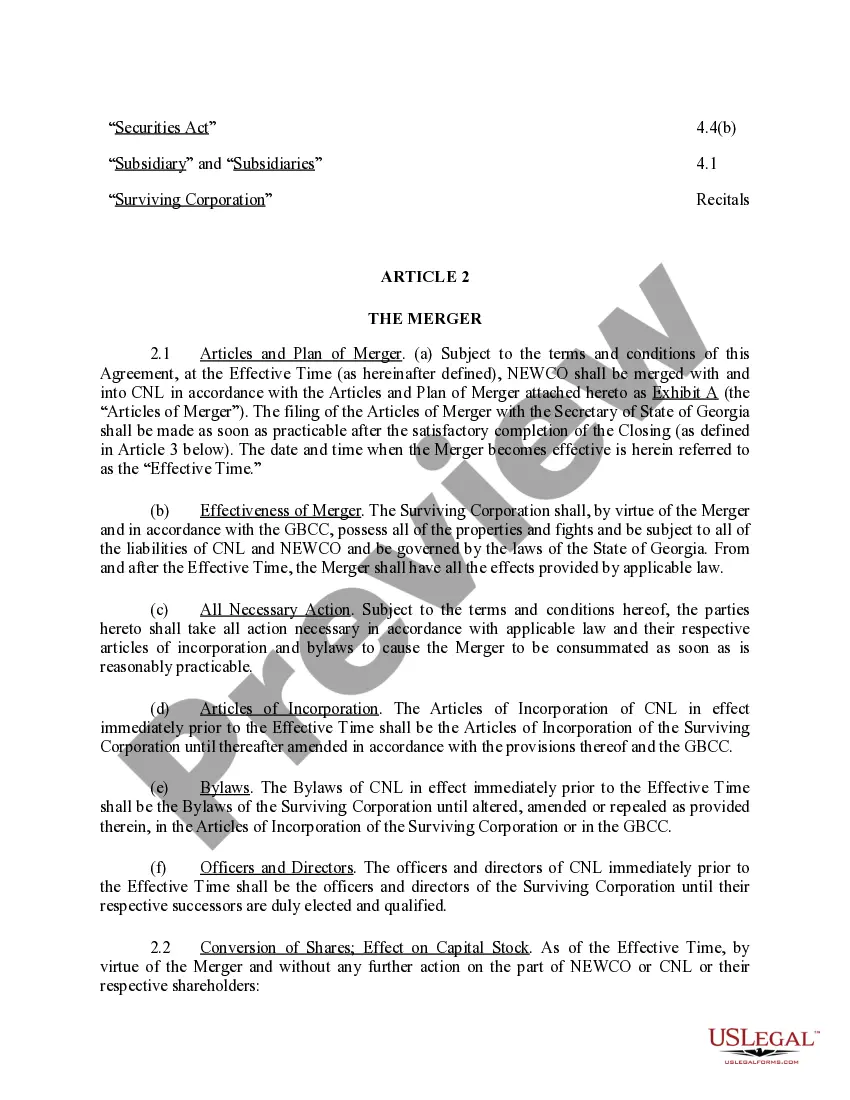 Get Amended and Restated Agreement and Plan of Merger between CNL Financial Corp and Newco Merger Co Preview Amended and Restated Agreement and Plan of Merger between CNL Financial Corp and Newco Merger Co