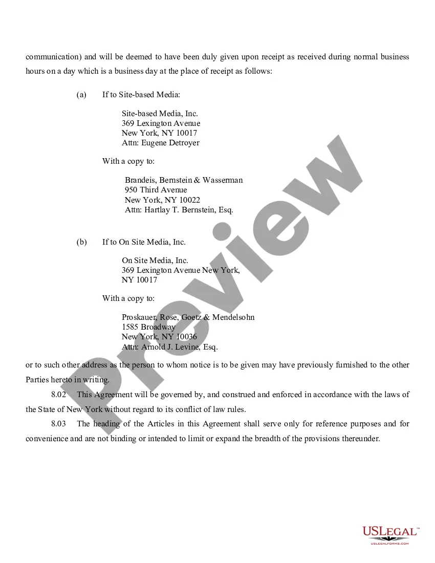 Get License Agreement with attachments between Site-Based Media, Inc., and On Site Media, Inc. Preview License Agreement with attachments between Site-Based Media, Inc., and On Site Media, Inc.
