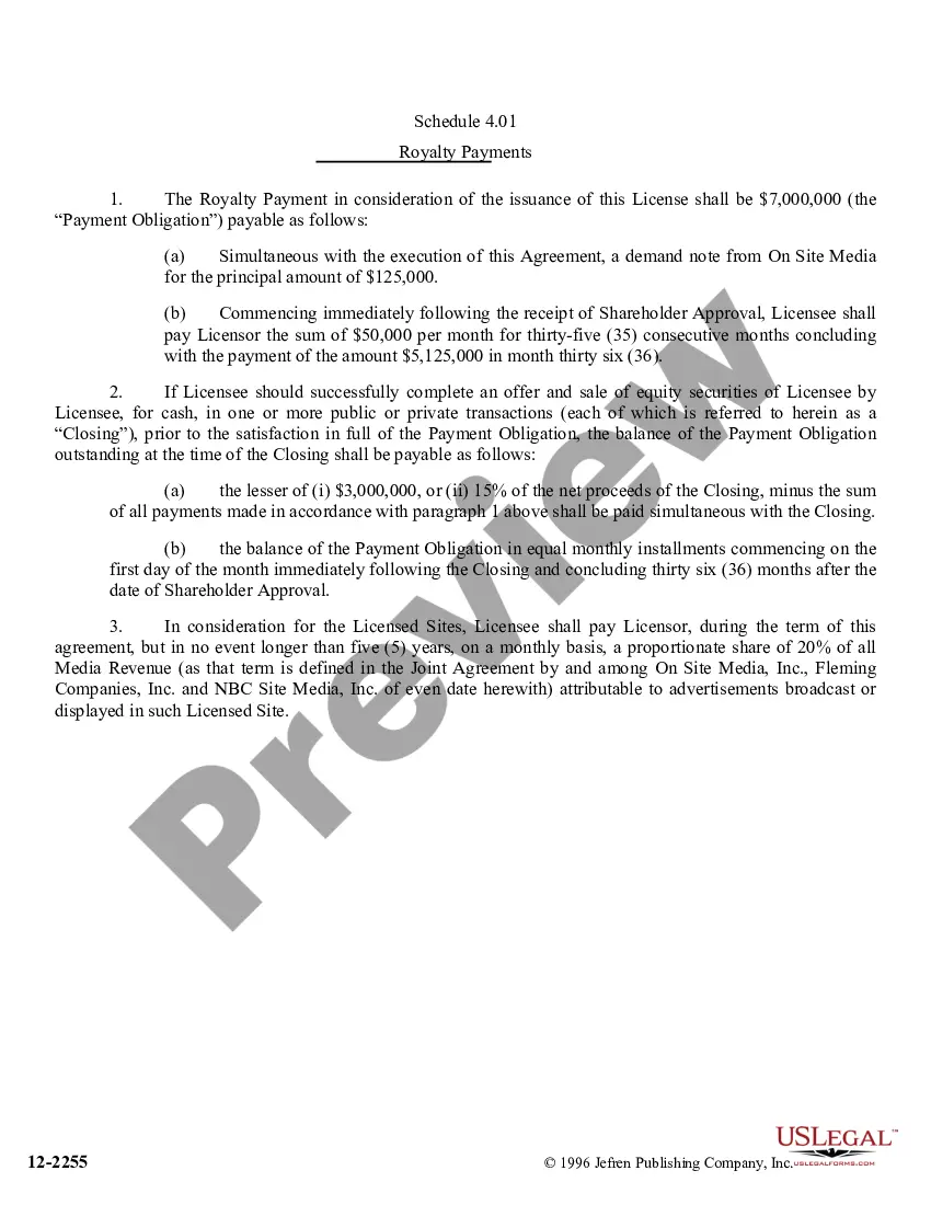 Get License Agreement with attachments between Site-Based Media, Inc., and On Site Media, Inc. Preview License Agreement with attachments between Site-Based Media, Inc., and On Site Media, Inc.