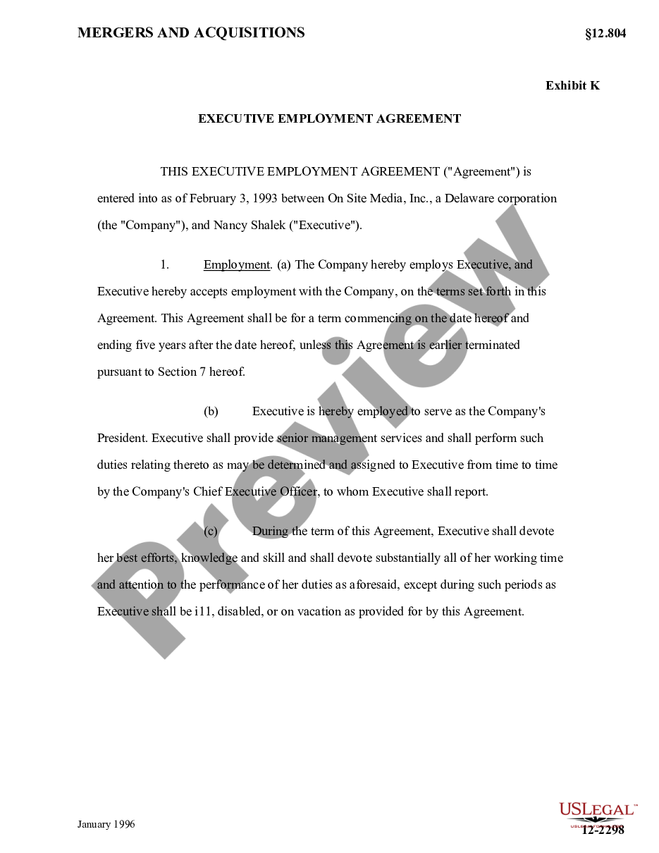 page 0 Executive Employment Agreement with exhibit preview