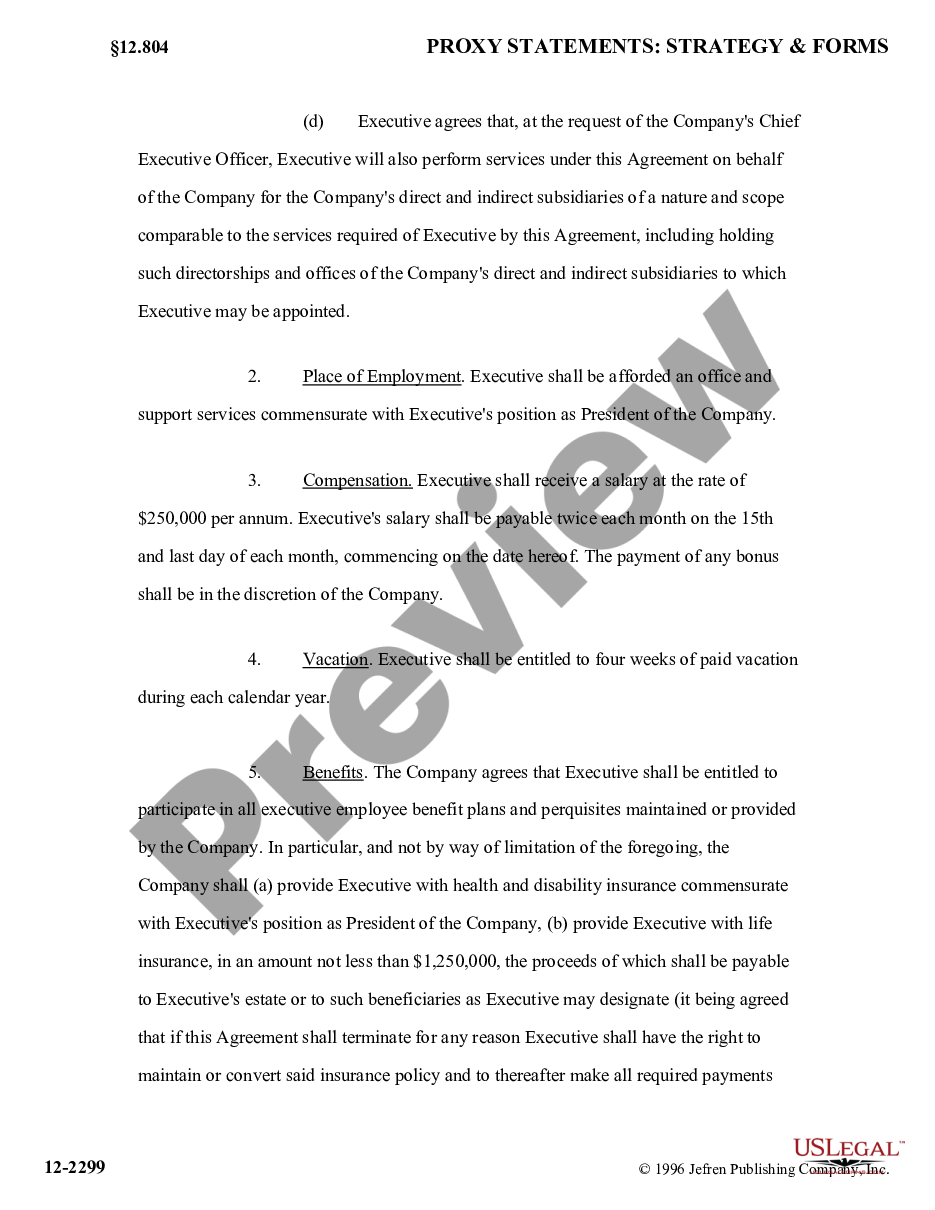 page 1 Executive Employment Agreement with exhibit preview