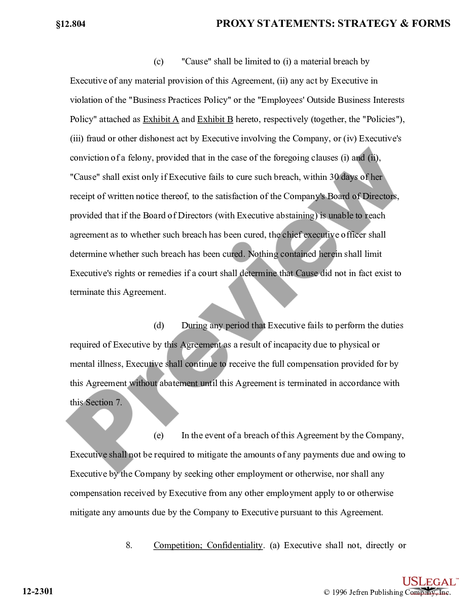 page 3 Executive Employment Agreement with exhibit preview