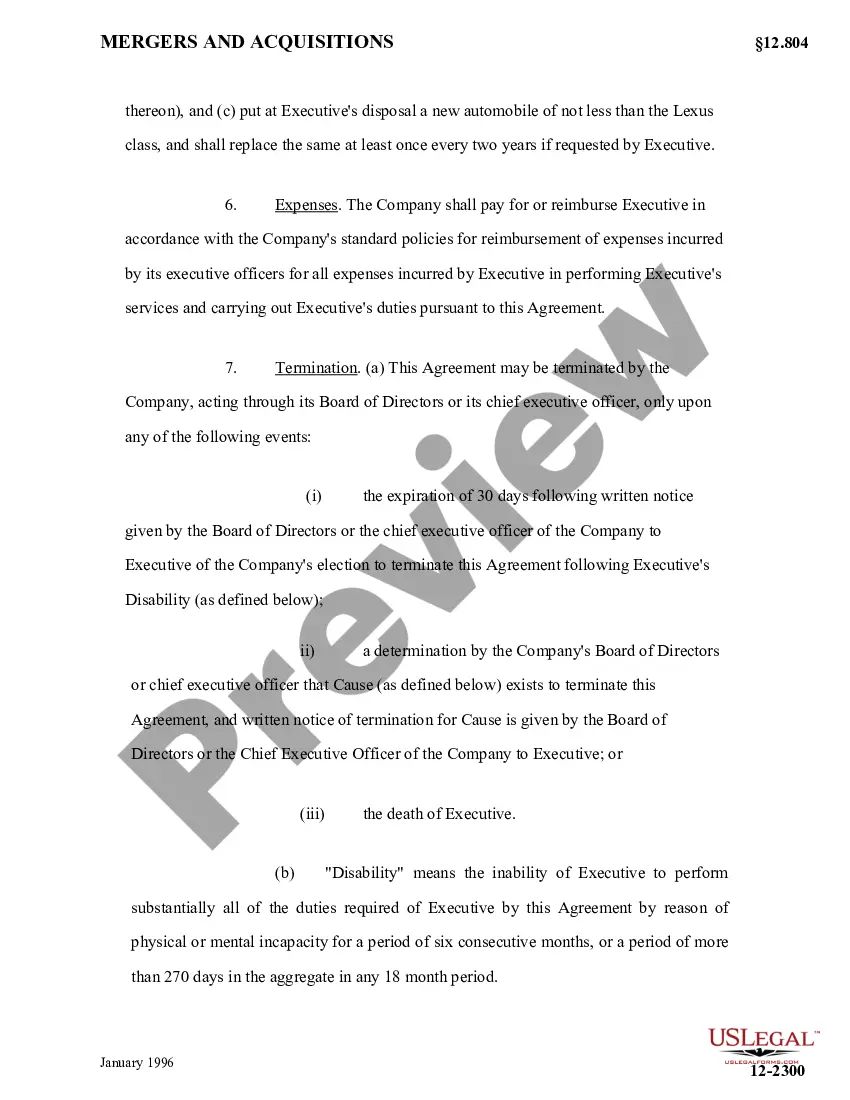 Preview Executive Employment Agreement with exhibit