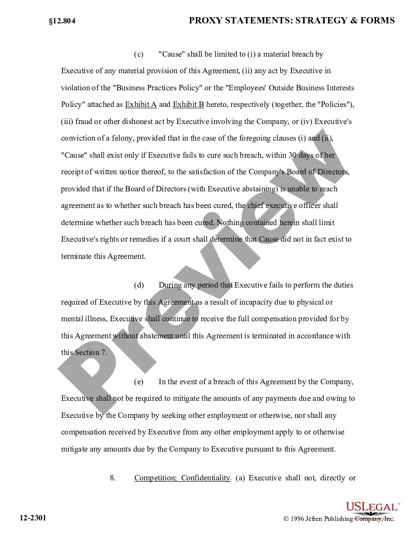 Preview Executive Employment Agreement with exhibit