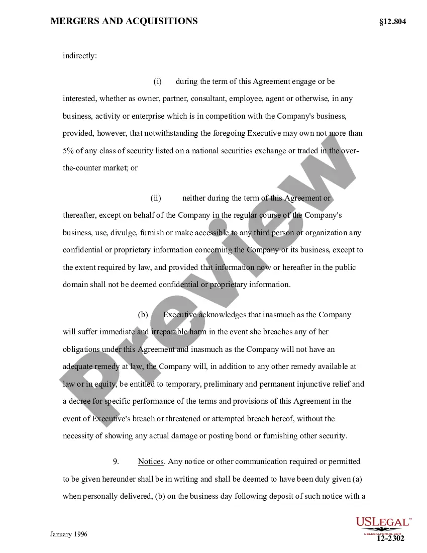 Preview Executive Employment Agreement with exhibit