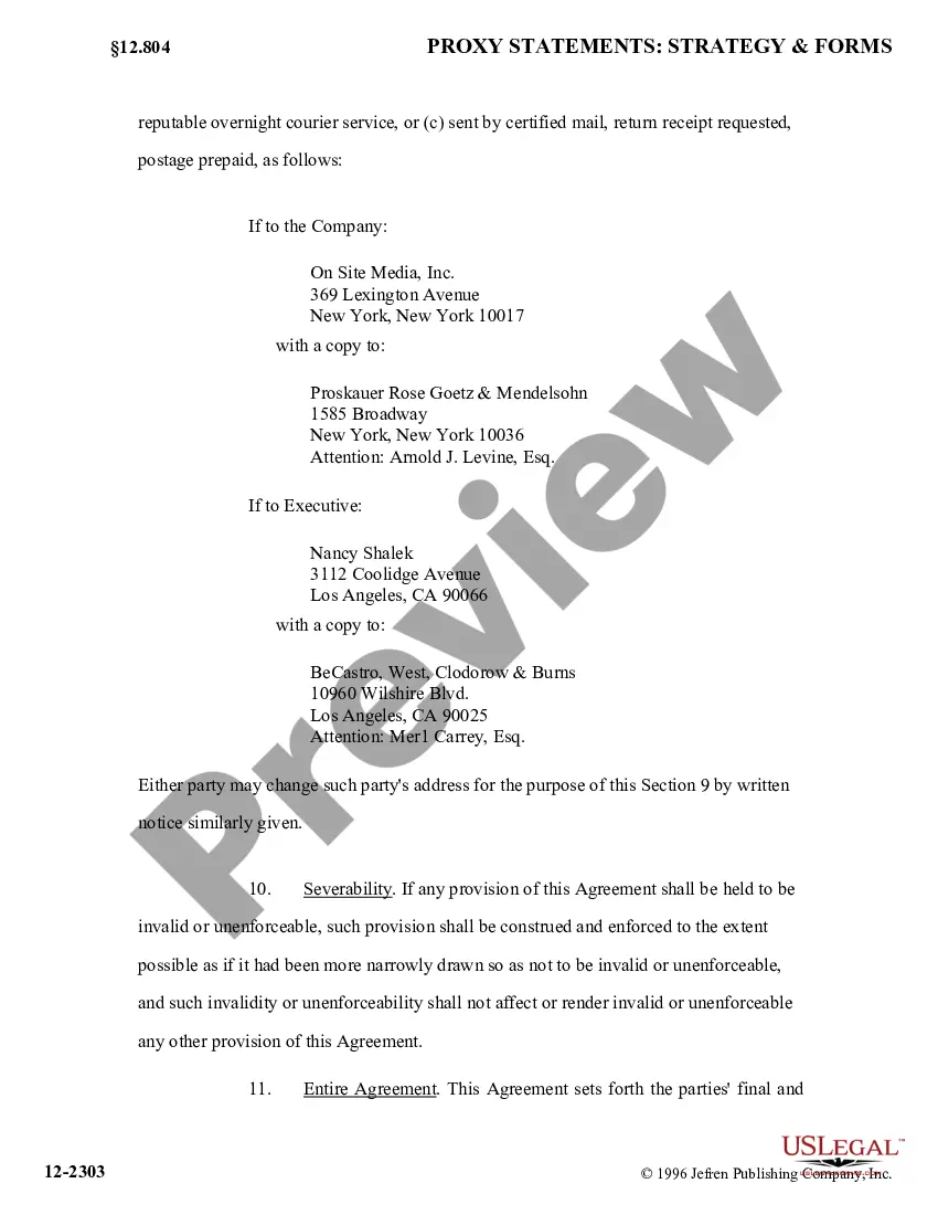 Preview Executive Employment Agreement with exhibit