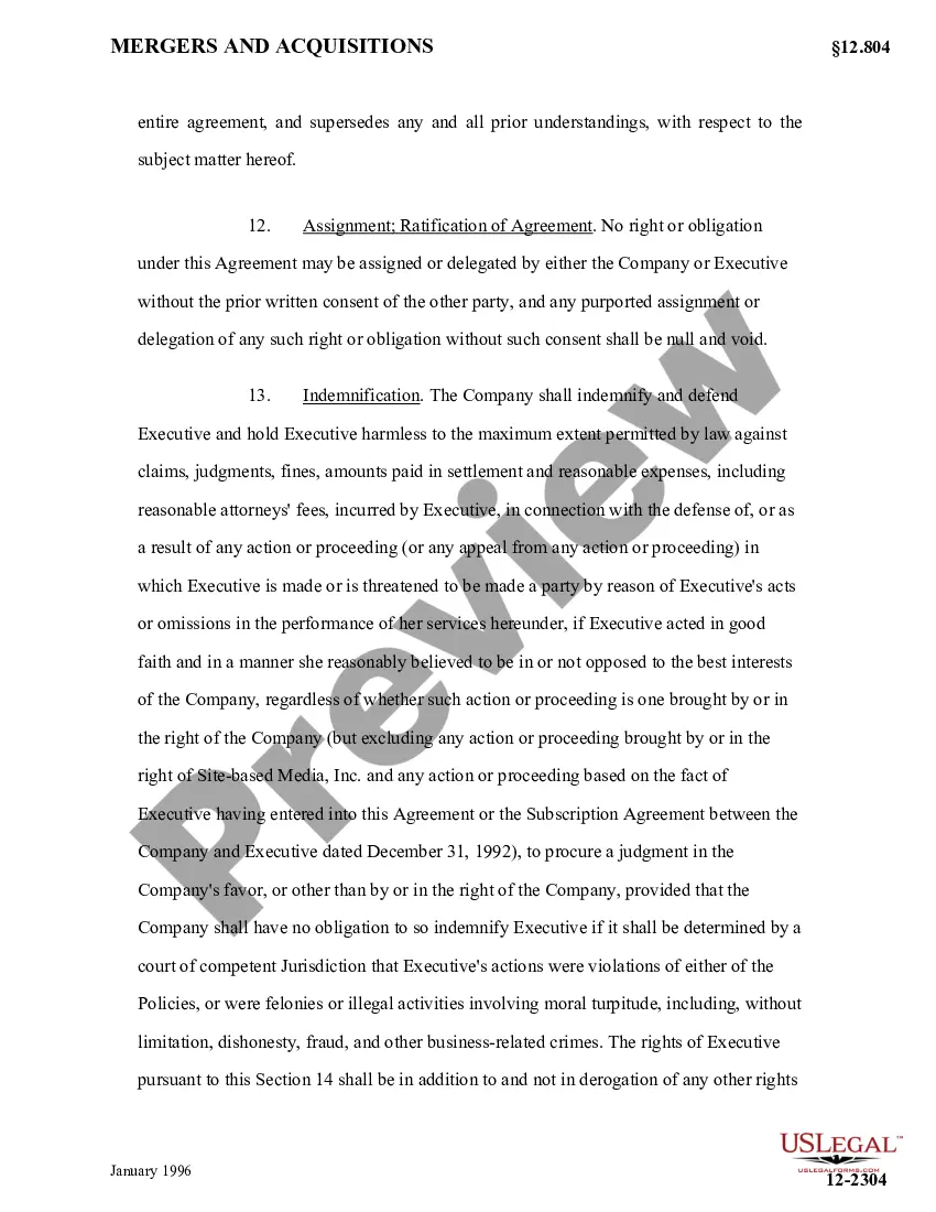 Preview Executive Employment Agreement with exhibit