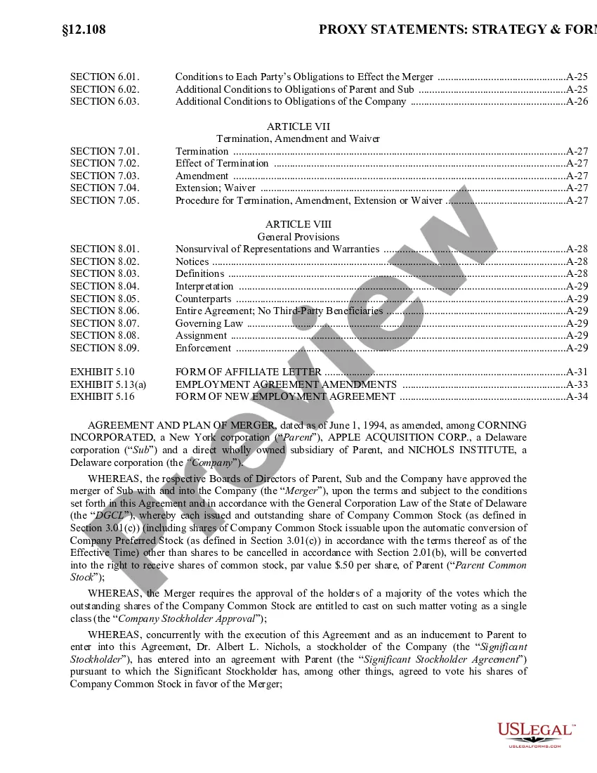 Get Agreement and Plan of Merger by Corning Inc, Apple Acquisition Corp, and Nichols Institute Preview Agreement and Plan of Merger by Corning Inc, Apple Acquisition Corp, and Nichols Institute